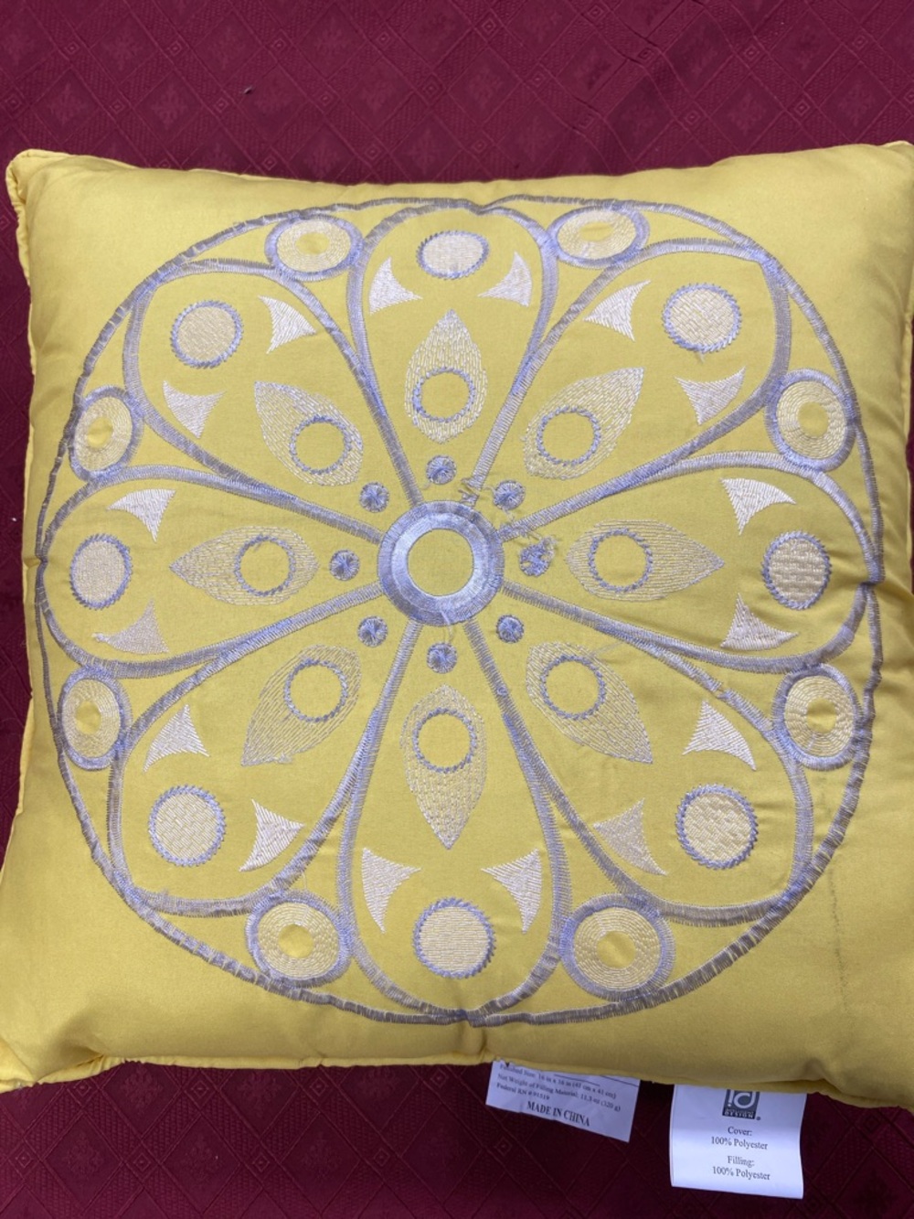 Embroidered Sunburst Accent Pillow in Yellow